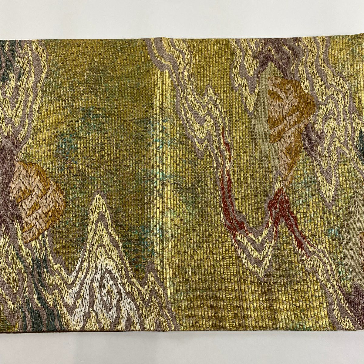 【美品】 袋帶 秀品級 風雅石庭苑 金金箔 金絲 金 六通 純蠶絲