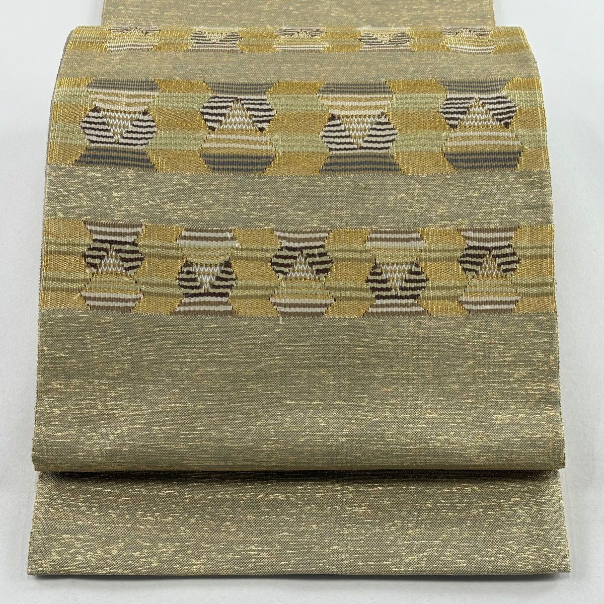 袋帶 秀品級 條紋 幾何學 金絲 金金箔 金色 大鼓圖案 純蠶絲