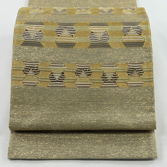 袋帶 秀品級 條紋 幾何學 金絲 金金箔 金色 大鼓圖案 純蠶絲