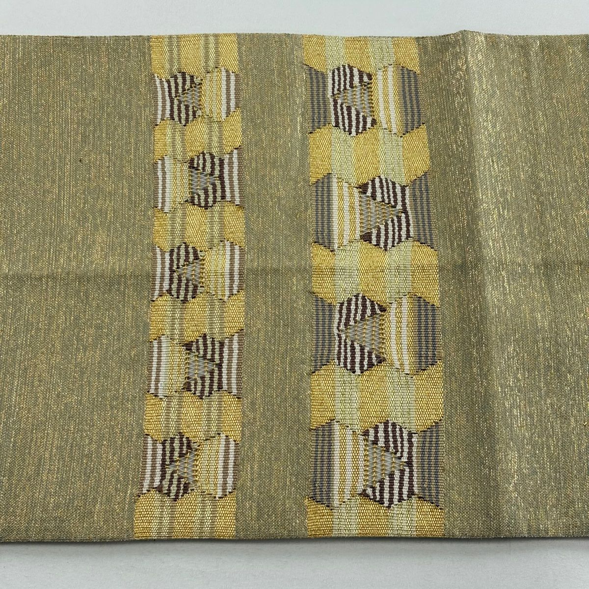 袋帶 秀品級 條紋 幾何學 金絲 金金箔 金色 大鼓圖案 純蠶絲