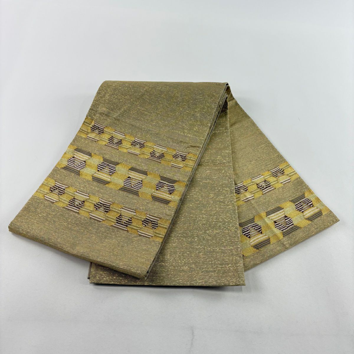 袋帶 秀品級 條紋 幾何學 金絲 金金箔 金色 大鼓圖案 純蠶絲