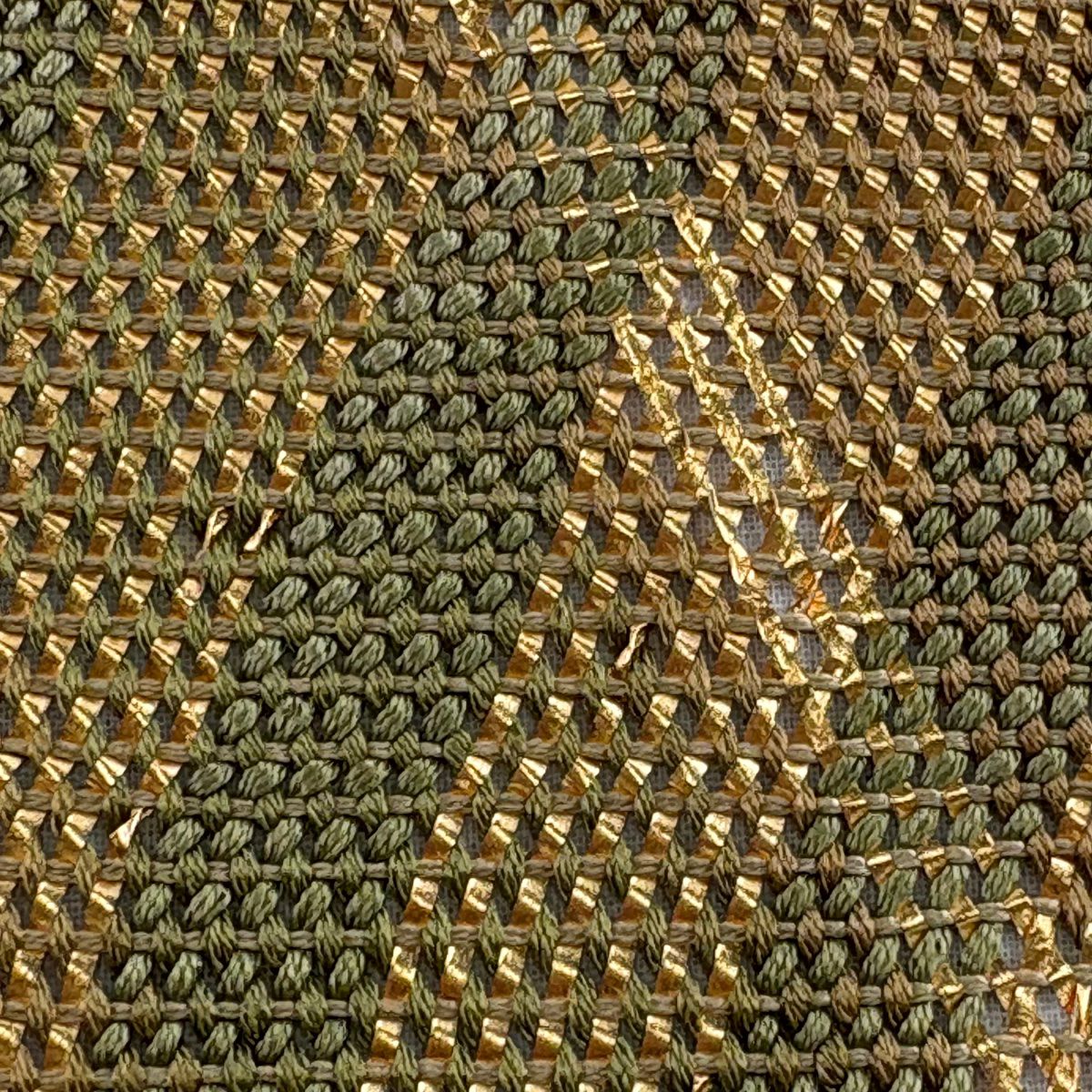 袋帶 秀品級 斜格子 金金箔 灰綠 全通 純蠶絲