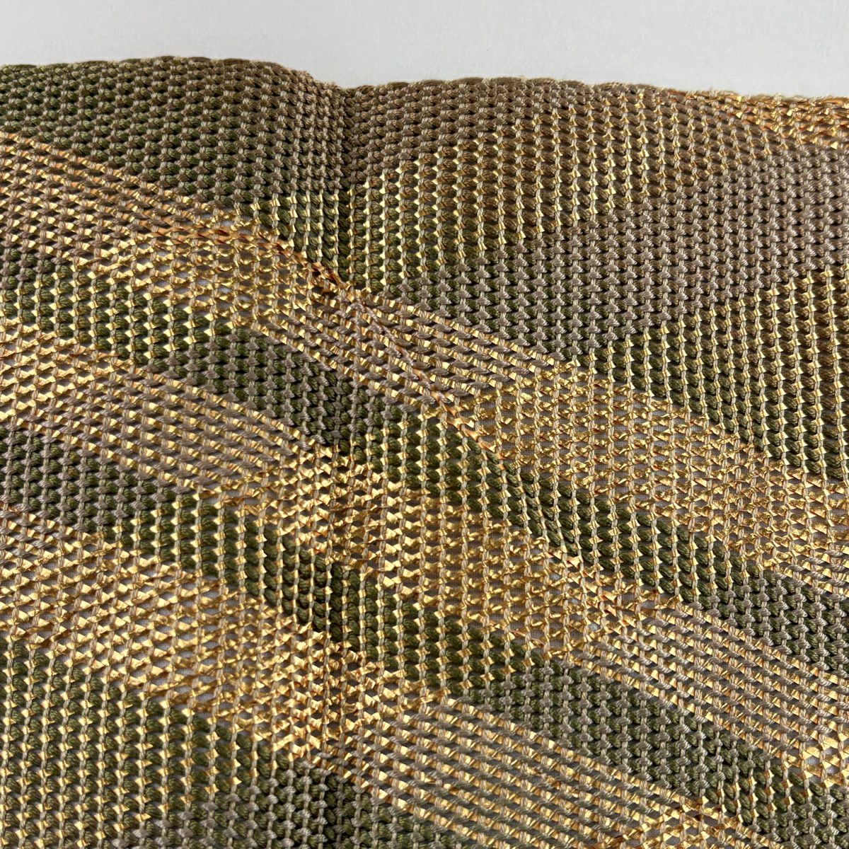 袋帶 秀品級 斜格子 金金箔 灰綠 全通 純蠶絲