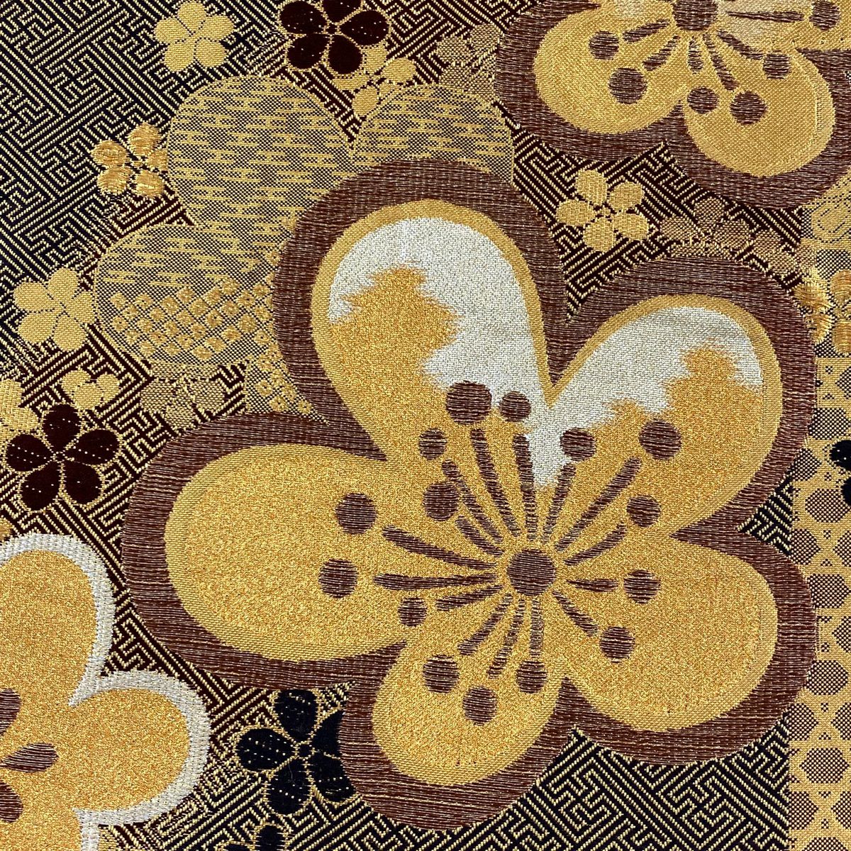 袋帶 秀品級 梅花 籠目 金銀絲 金金箔 紅紫 六通 純蠶絲