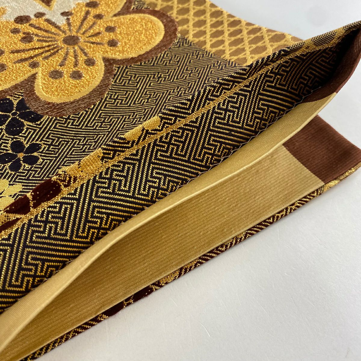 袋帶 秀品級 梅花 籠目 金銀絲 金金箔 紅紫 六通 純蠶絲