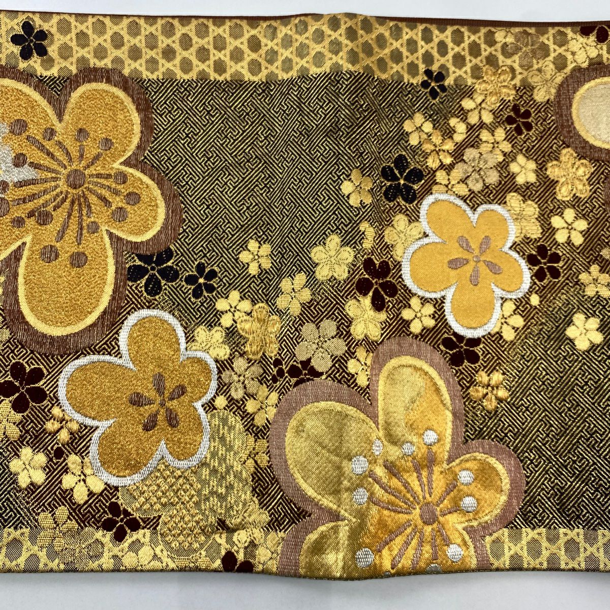 袋帶 秀品級 梅花 籠目 金銀絲 金金箔 紅紫 六通 純蠶絲
