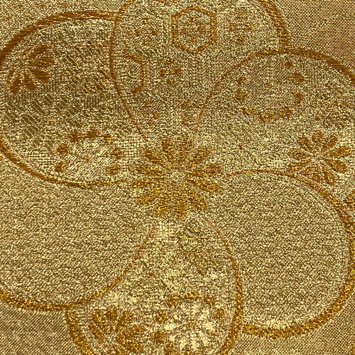【美品】 袋帶 秀品級 花 蝶 金絲 金金箔 金 六通 純蠶絲