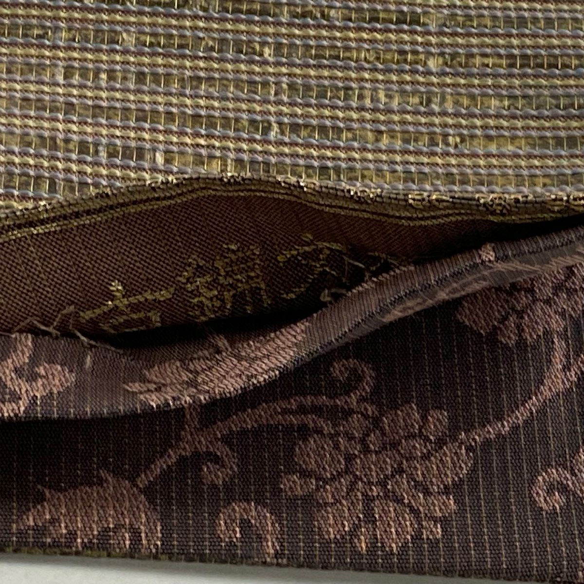 袋帶 秀品級 鳥 華紋 金絲 金金箔 小豆 深紅 六通 純蠶絲