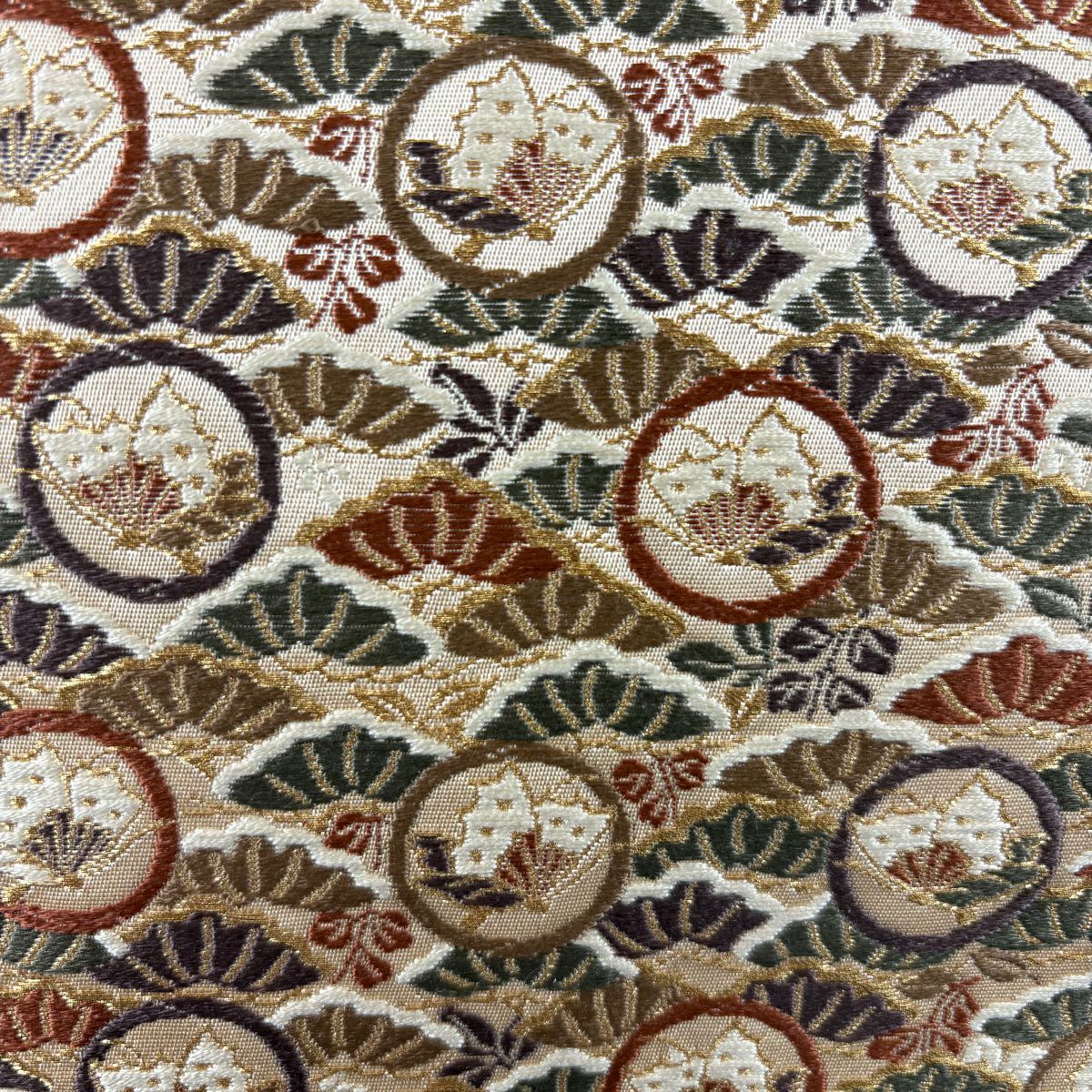 【美品】 袋帶 秀品級 關西仕立 雛蝶 笠松樹 金絲 金金箔 米色 六通 純蠶絲