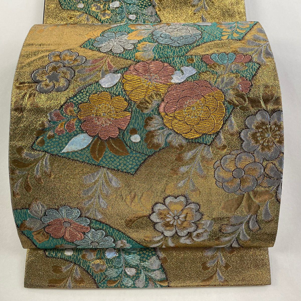 袋帶 秀品級 辻花染浪漫 扇子面 金銀絲 金金箔 金色 六通 純蠶絲
