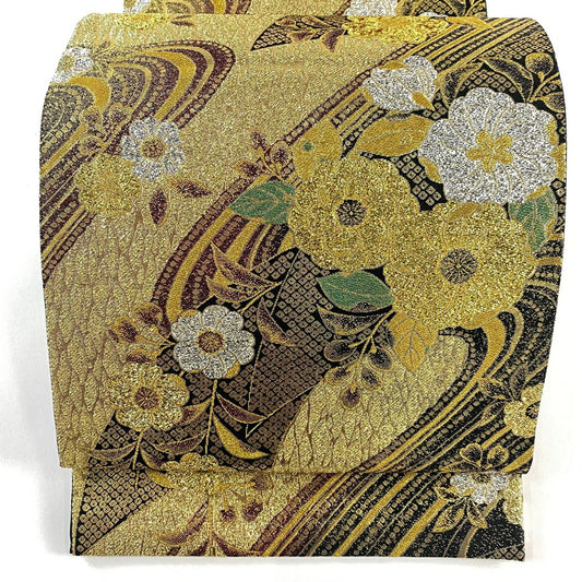 袋帶 秀品級 大和 櫻花 流水 金絲 金金箔 金色 六通 純蠶絲