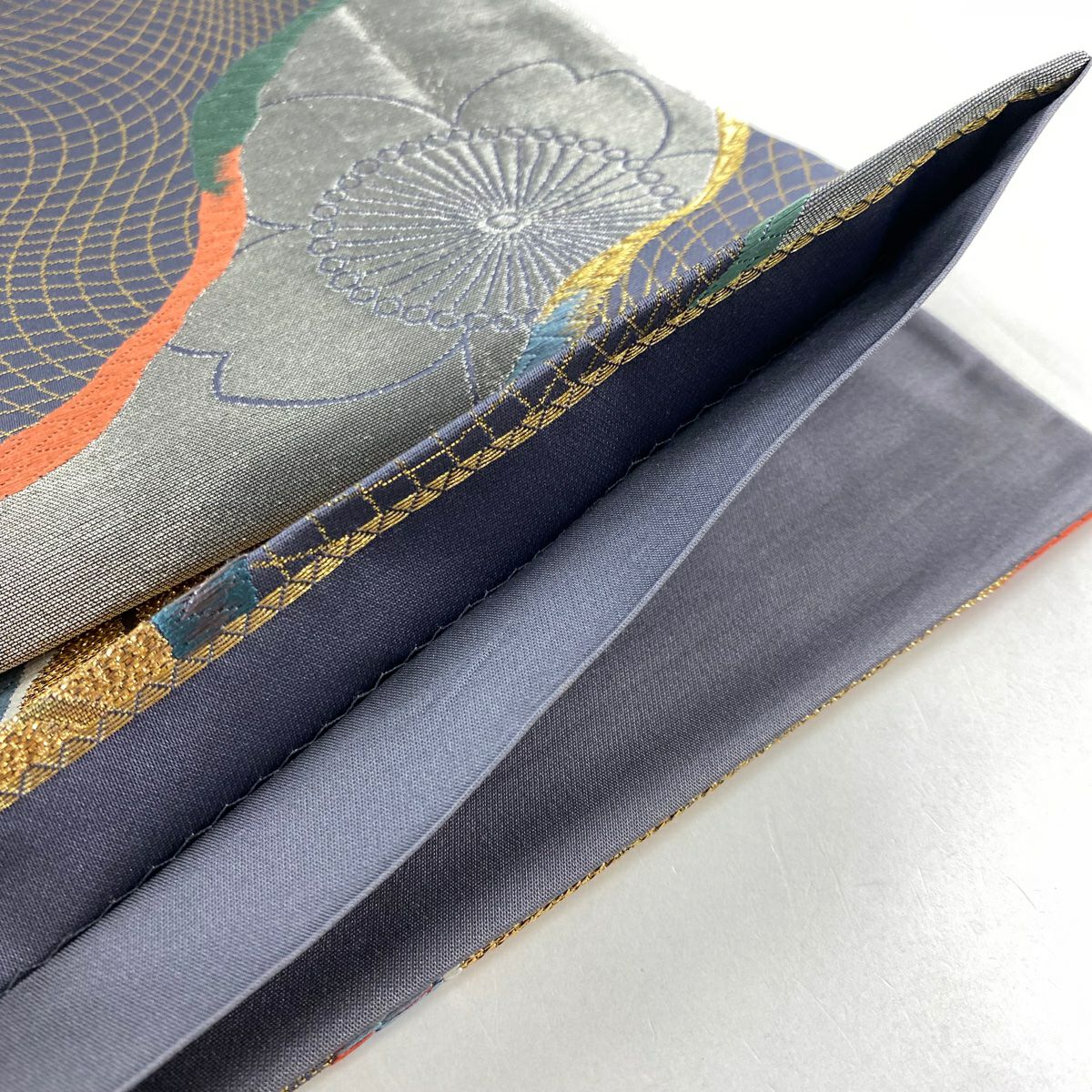 袋帶 秀品級 樱花 幾何學 金絲 金金箔 灰紫 六通 純蠶絲