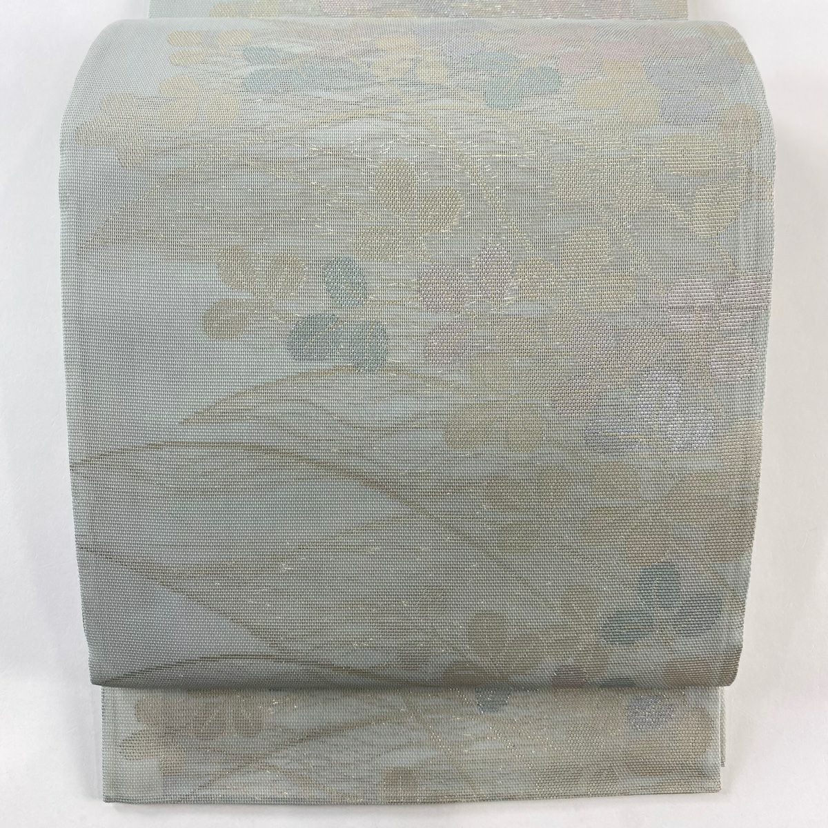 【美品】 袋帶 秀品級 夏帶 萩 金金箔 青灰 六通 純蠶絲