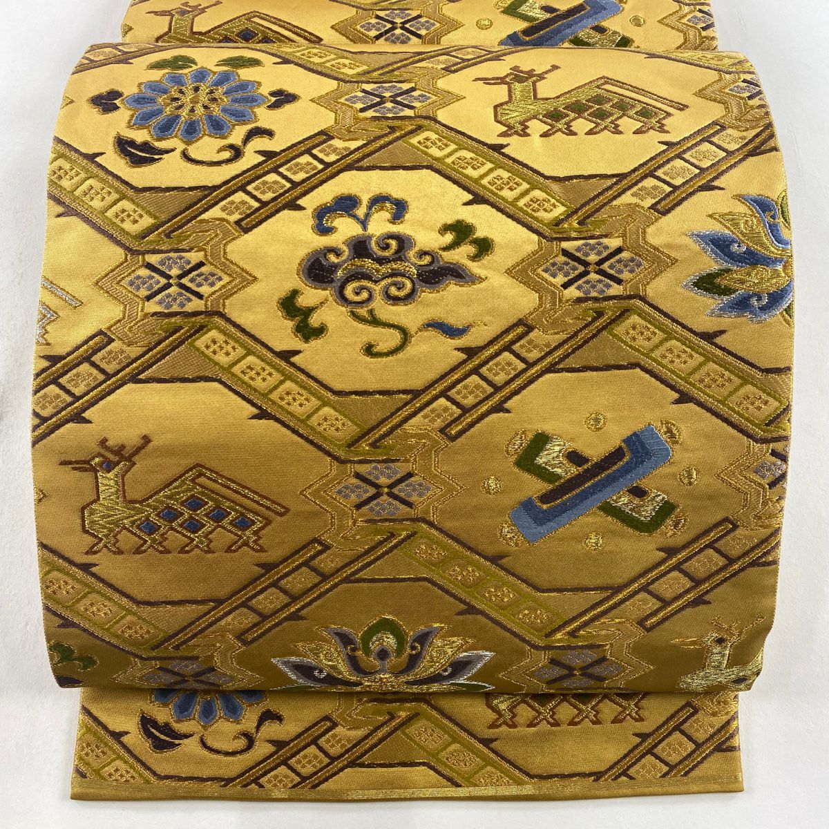 【庫存清倉】 【美品】 袋帶 名品級 附落款 本家加納 有栖川 華紋 唐織 金銀絲 金色 六通 純蠶絲
