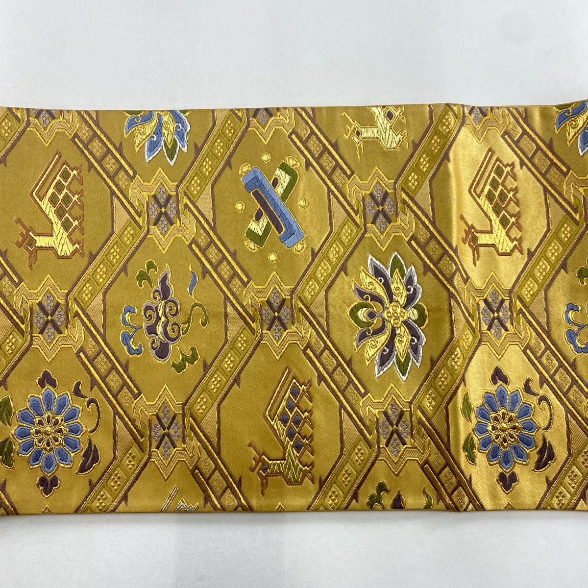 【庫存清倉】 【美品】 袋帶 名品級 附落款 本家加納 有栖川 華紋 唐織 金銀絲 金色 六通 純蠶絲