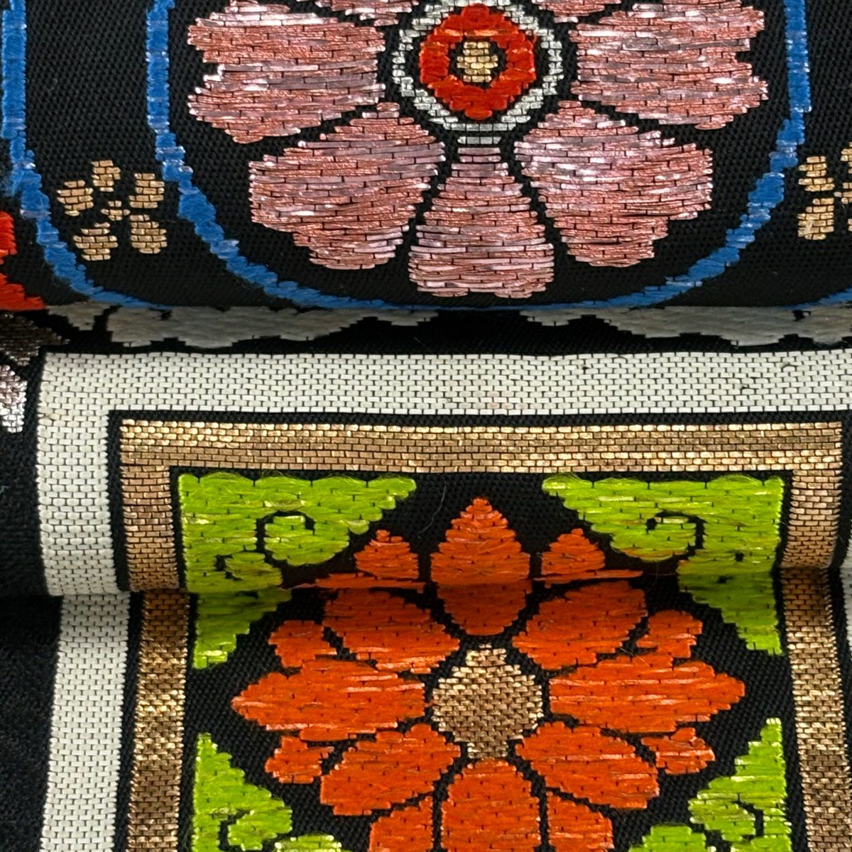 袋帶 逸品級 龍村平藏 落款あり 本袋 奈良蜀紅錦 華紋 金金箔 金絲 黑 お太鼓柄 純蠶絲