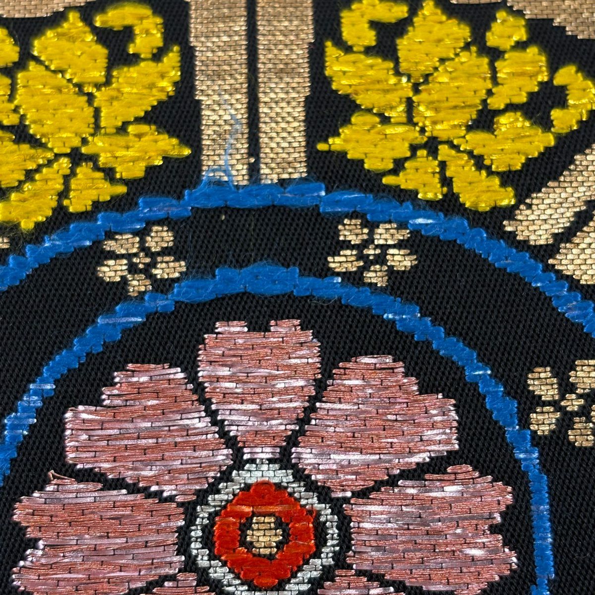 袋帶 逸品級 龍村平藏 落款あり 本袋 奈良蜀紅錦 華紋 金金箔 金絲 黑 お太鼓柄 純蠶絲