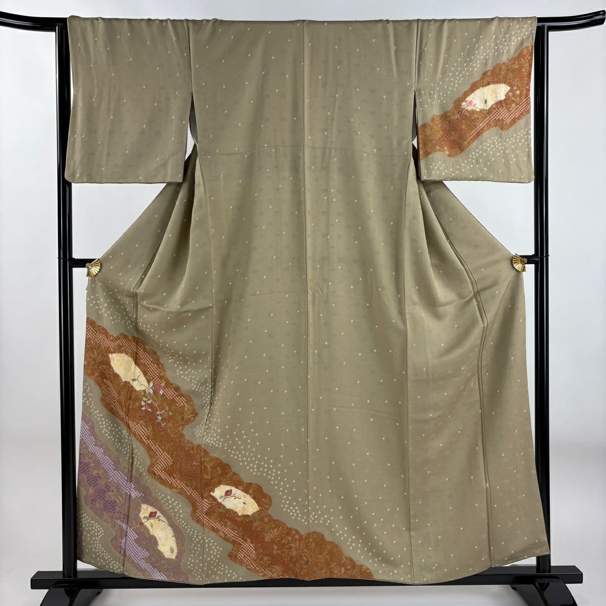 訪問服 身長157cm 袖長64cm M 雙層 枝花 道長取 刺繡 絞染 淺茶 純蠶絲 優品級