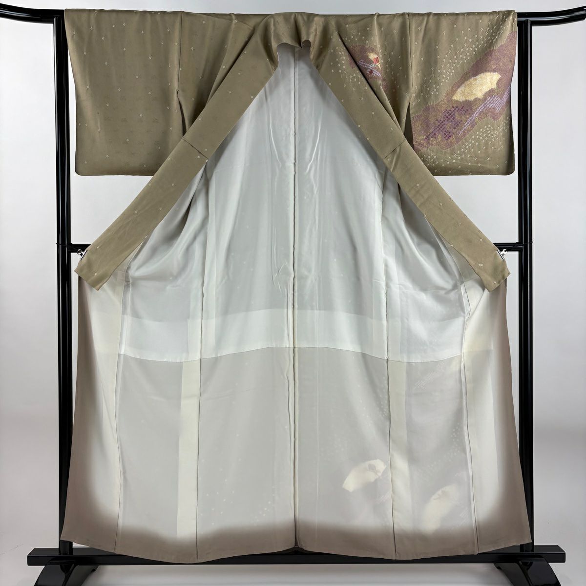 訪問服 身長157cm 袖長64cm M 雙層 枝花 道長取 刺繡 絞染 淺茶 純蠶絲 優品級