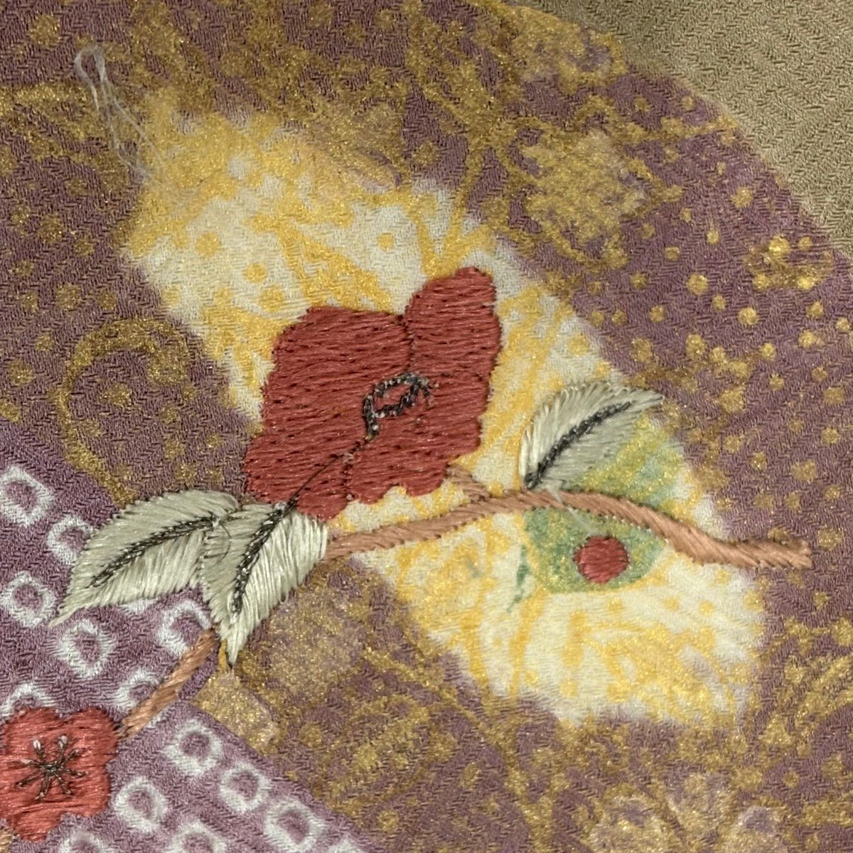 訪問服 身長157cm 袖長64cm M 雙層 枝花 道長取 刺繡 絞染 淺茶 純蠶絲 優品級