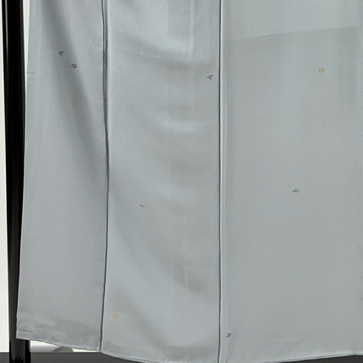 小紋 身長155.5cm 袖長63cm S 雙層 梶山伸 落款あり 梅花葉紋 金糸 青灰 純蠶絲 秀品級 一つ紋