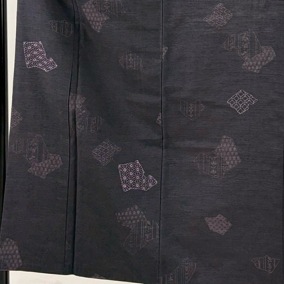 小紋 身長154.5cm 袖長60.5cm S 雙層 紬織織 麻葉 草花紋紋 刺繡 深紫 純蠶絲 秀品級
