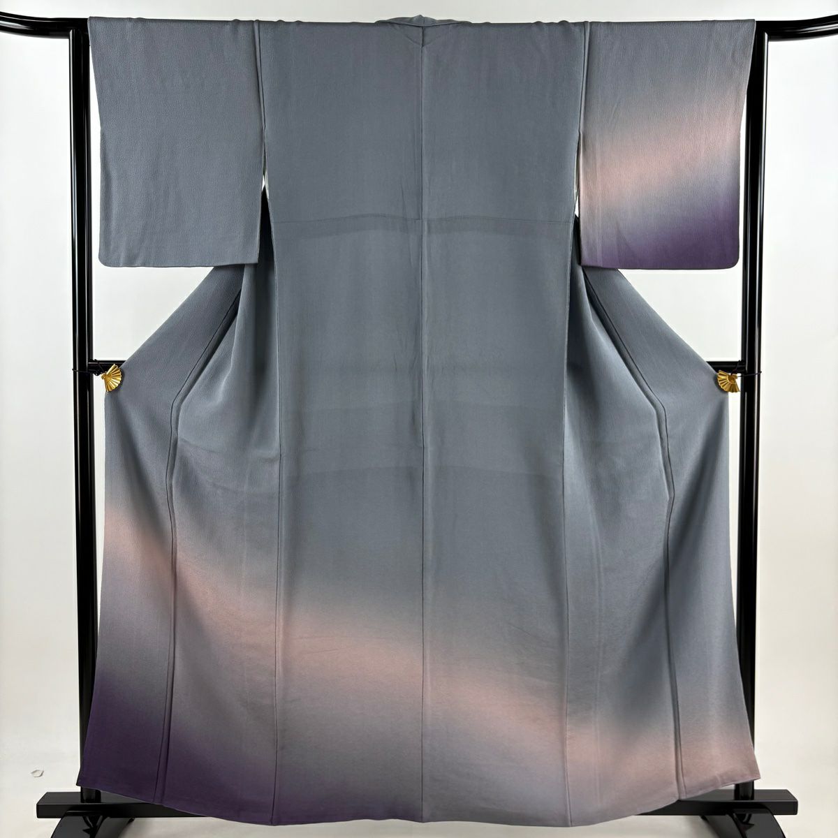 付下 身長159.5cm 袖長63.5cm S 雙層 裾暈染 染分 縮緬 青灰 純蠶絲 優品級