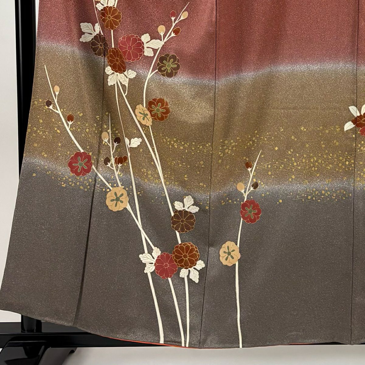 【美品】訪問服 身長156cm 袖長66cm M 雙層 枝梅花 菊花 金彩裝飾 染分 粉紅 純蠶絲 秀品級