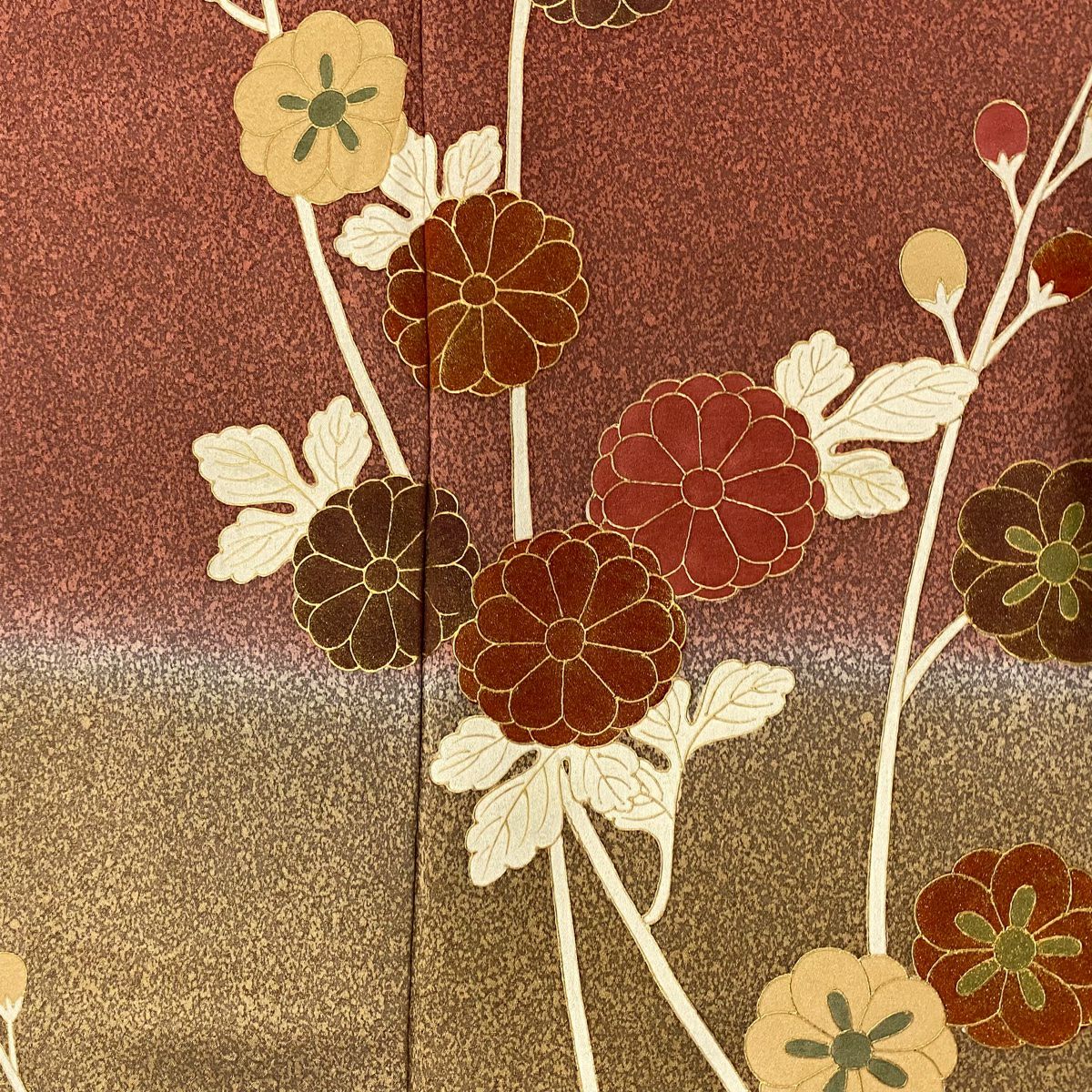 【美品】訪問服 身長156cm 袖長66cm M 雙層 枝梅花 菊花 金彩裝飾 染分 粉紅 純蠶絲 秀品級
