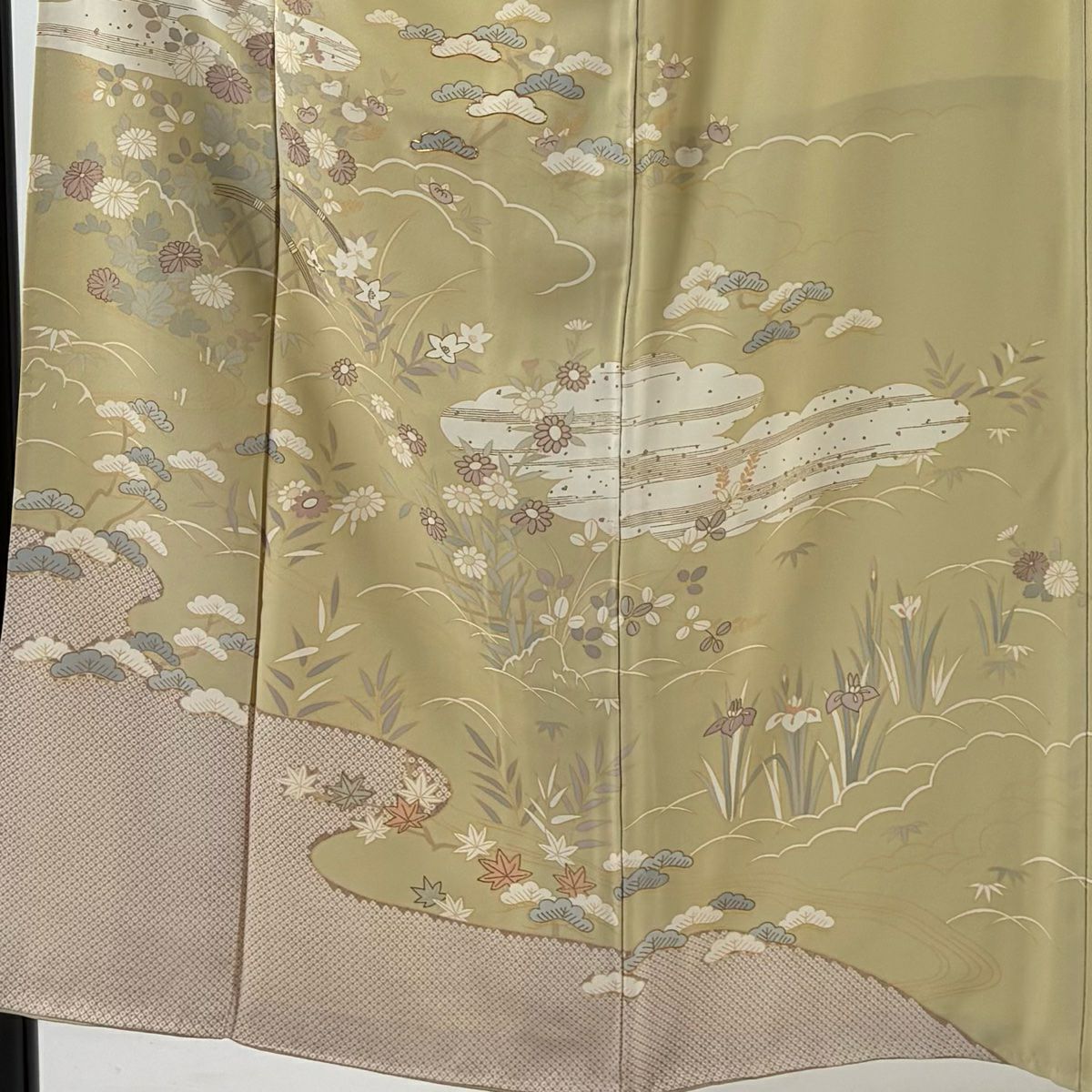 訪問服 身長151.5cm 袖長64cm M 雙層 草花紋紋 間垣 金銀彩 金絲 米色 純蠶絲 優品級