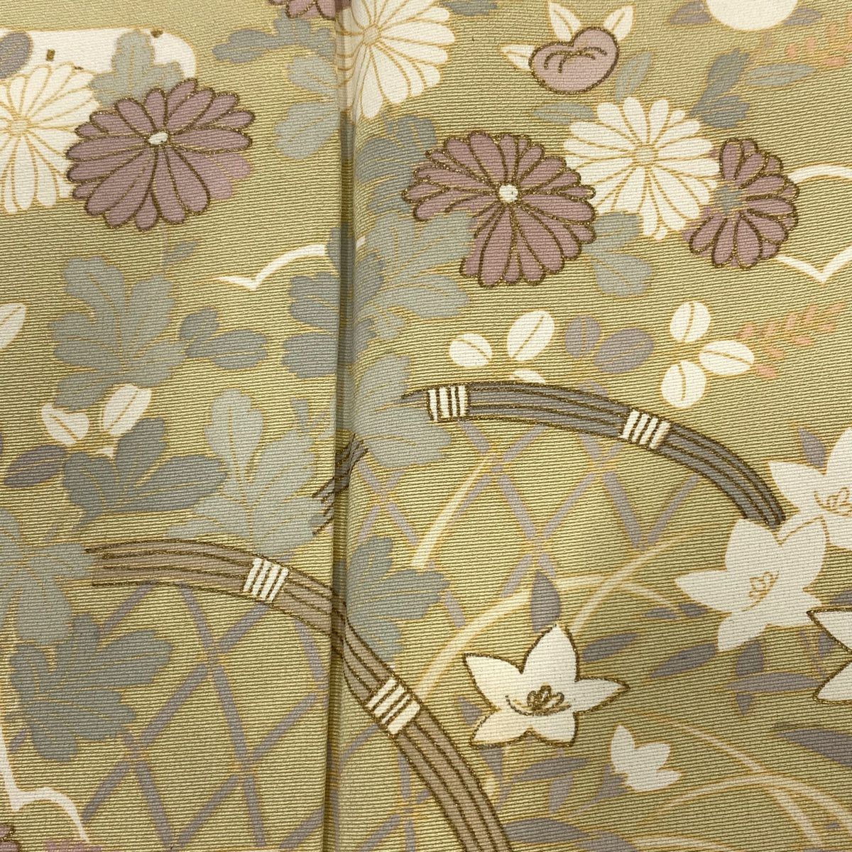 訪問服 身長151.5cm 袖長64cm M 雙層 草花紋紋 間垣 金銀彩 金絲 米色 純蠶絲 優品級