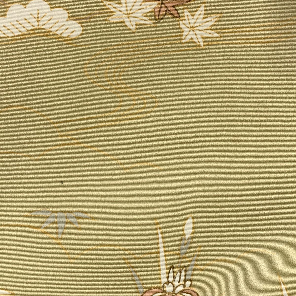 訪問服 身長151.5cm 袖長64cm M 雙層 草花紋紋 間垣 金銀彩 金絲 米色 純蠶絲 優品級