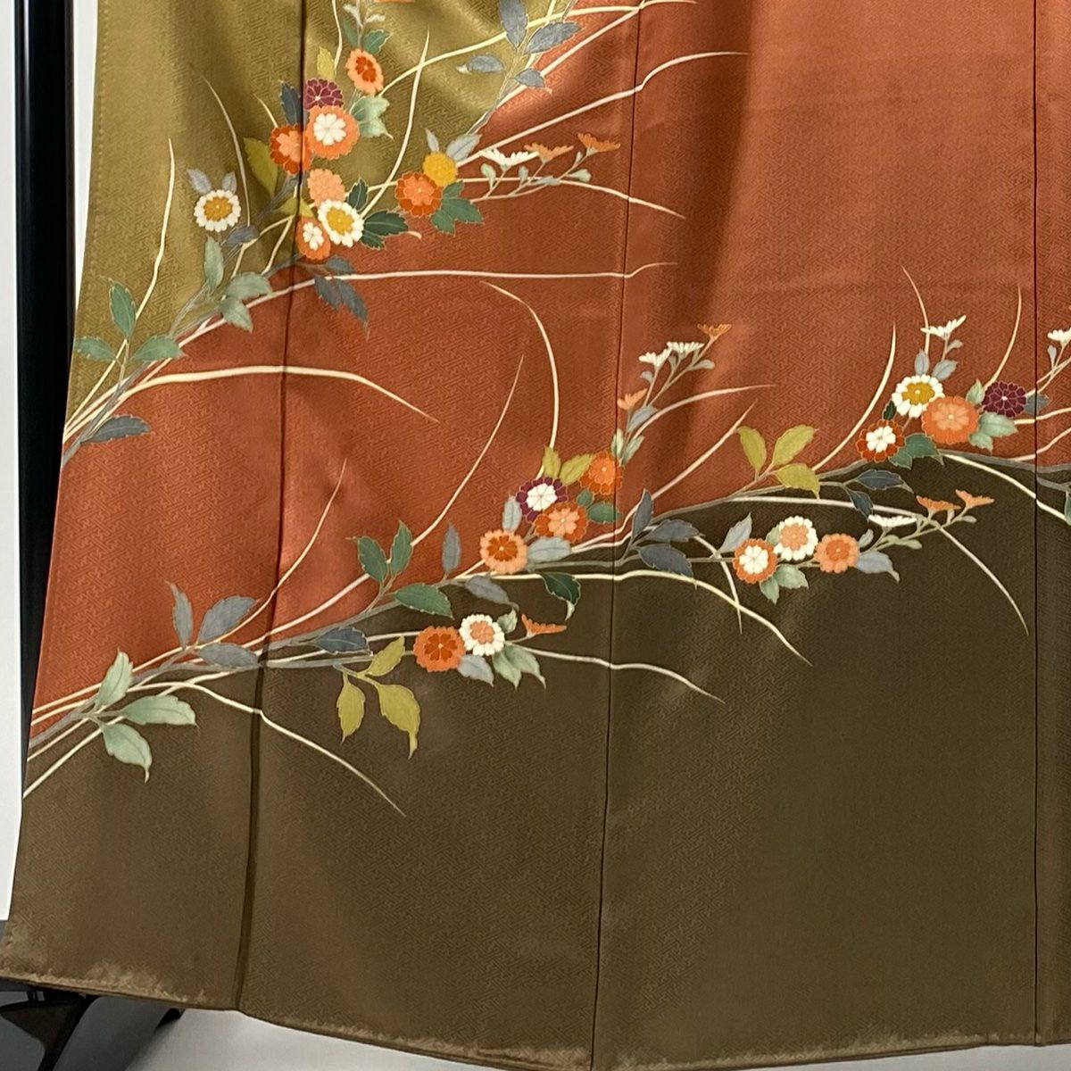 訪問服 身長162cm 袖長64.5cm M 雙層 菊花 金彩裝飾 染分 茶 純蠶絲 秀品級