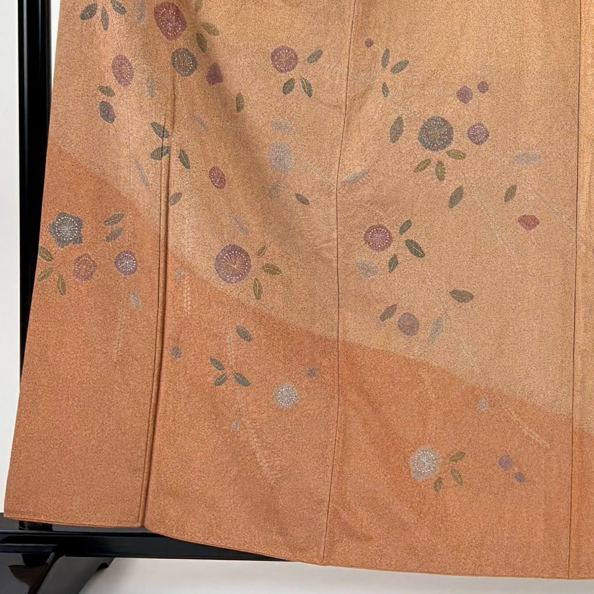 【美品】訪問服 身長161cm 袖長63cm S 雙層 紬織織 草花紋紋 金銀彩 漸層 淺茶 純蠶絲 名品級