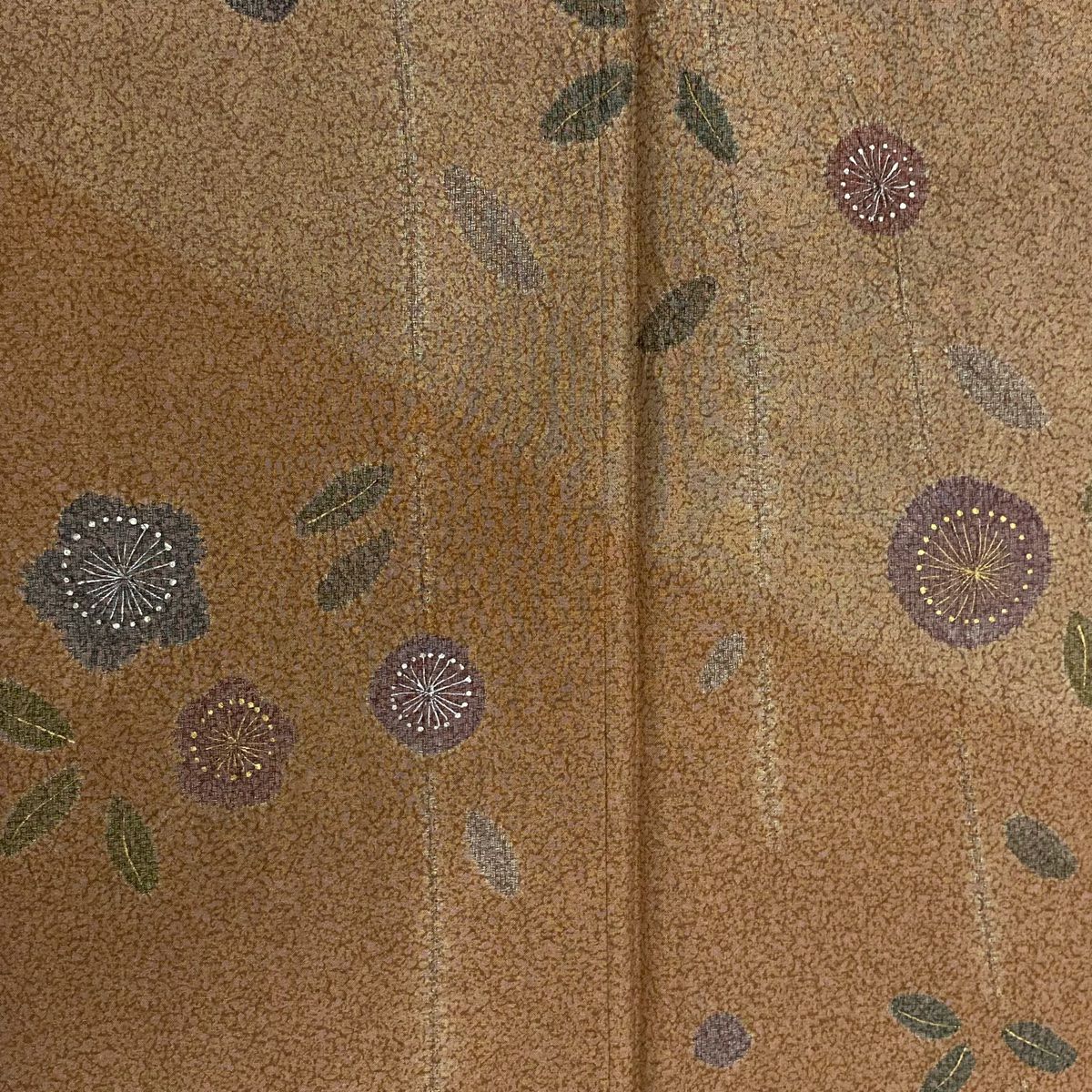 【美品】訪問服 身長161cm 袖長63cm S 雙層 紬織織 草花紋紋 金銀彩 漸層 淺茶 純蠶絲 名品級