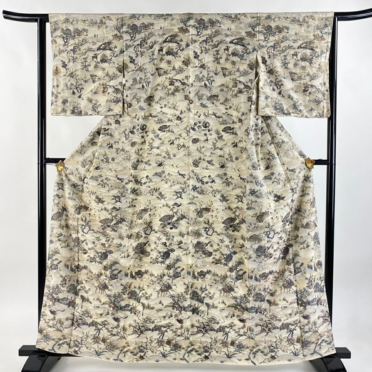 訪問服 身長160.5cm 袖長63cm S 雙層 風景 寶物滿載 刺繡 金絲 奶油色 純蠶絲 逸品級