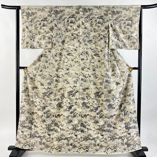 訪問服 身長160.5cm 袖長63cm S 雙層 風景 寶物滿載 刺繡 金絲 奶油色 純蠶絲 逸品級