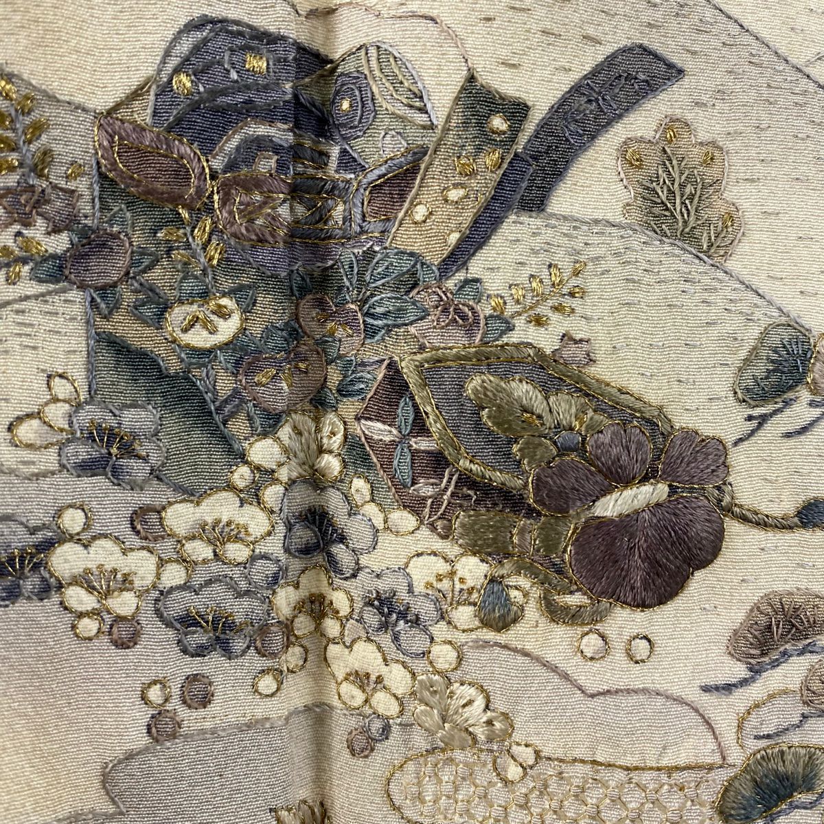 訪問服 身長160.5cm 袖長63cm S 雙層 風景 寶物滿載 刺繡 金絲 奶油色 純蠶絲 逸品級