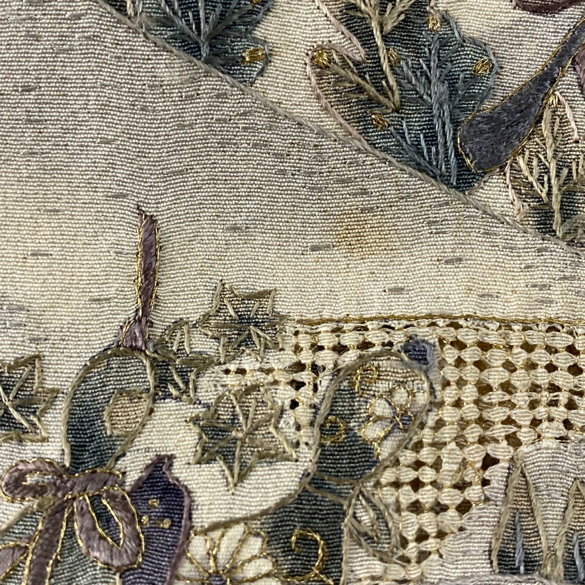 訪問服 身長160.5cm 袖長63cm S 雙層 風景 寶物滿載 刺繡 金絲 奶油色 純蠶絲 逸品級