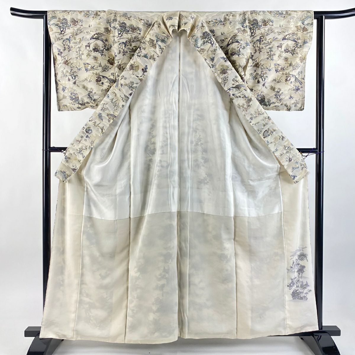 訪問服 身長160.5cm 袖長63cm S 雙層 風景 寶物滿載 刺繡 金絲 奶油色 純蠶絲 逸品級