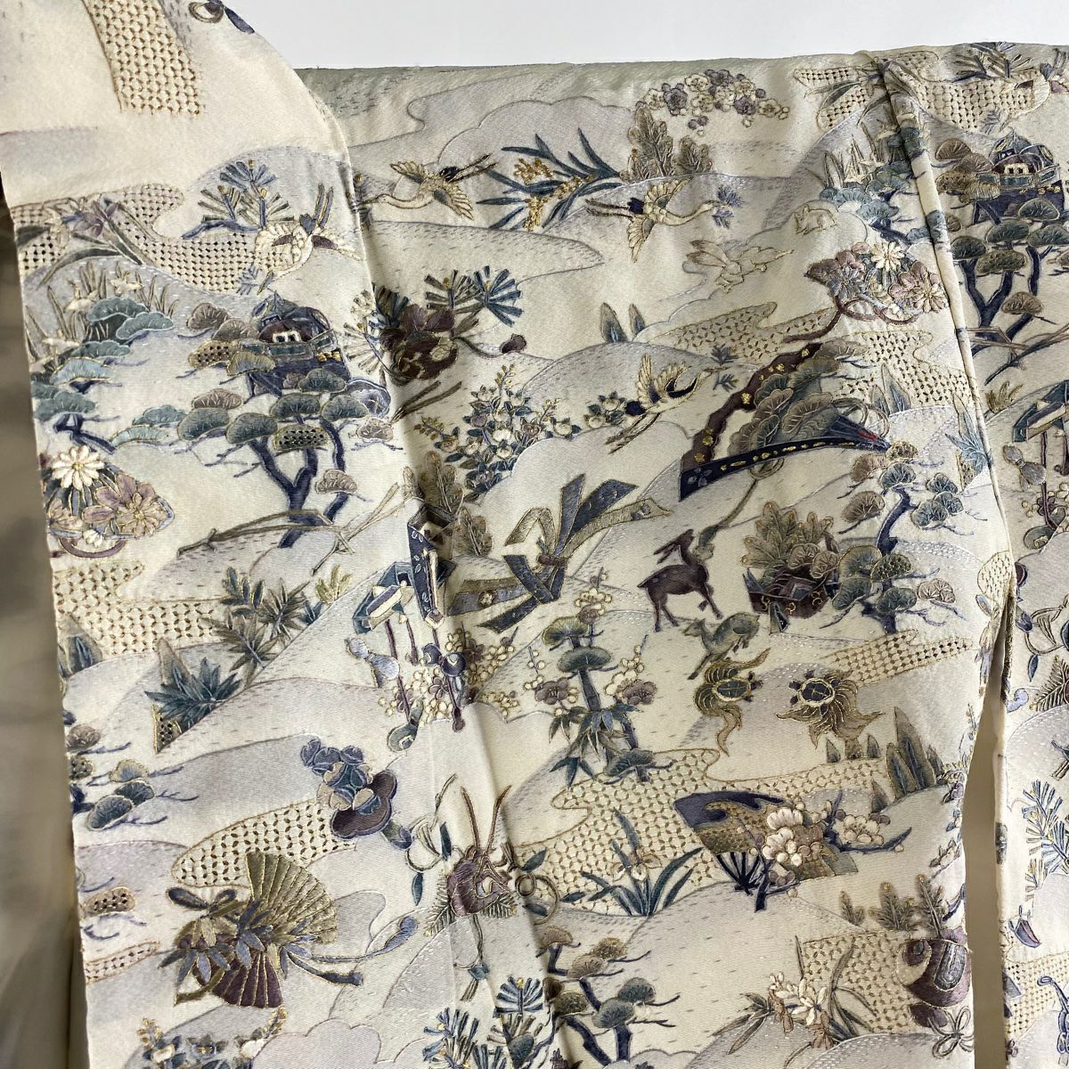 訪問服 身長160.5cm 袖長63cm S 雙層 風景 寶物滿載 刺繡 金絲 奶油色 純蠶絲 逸品級