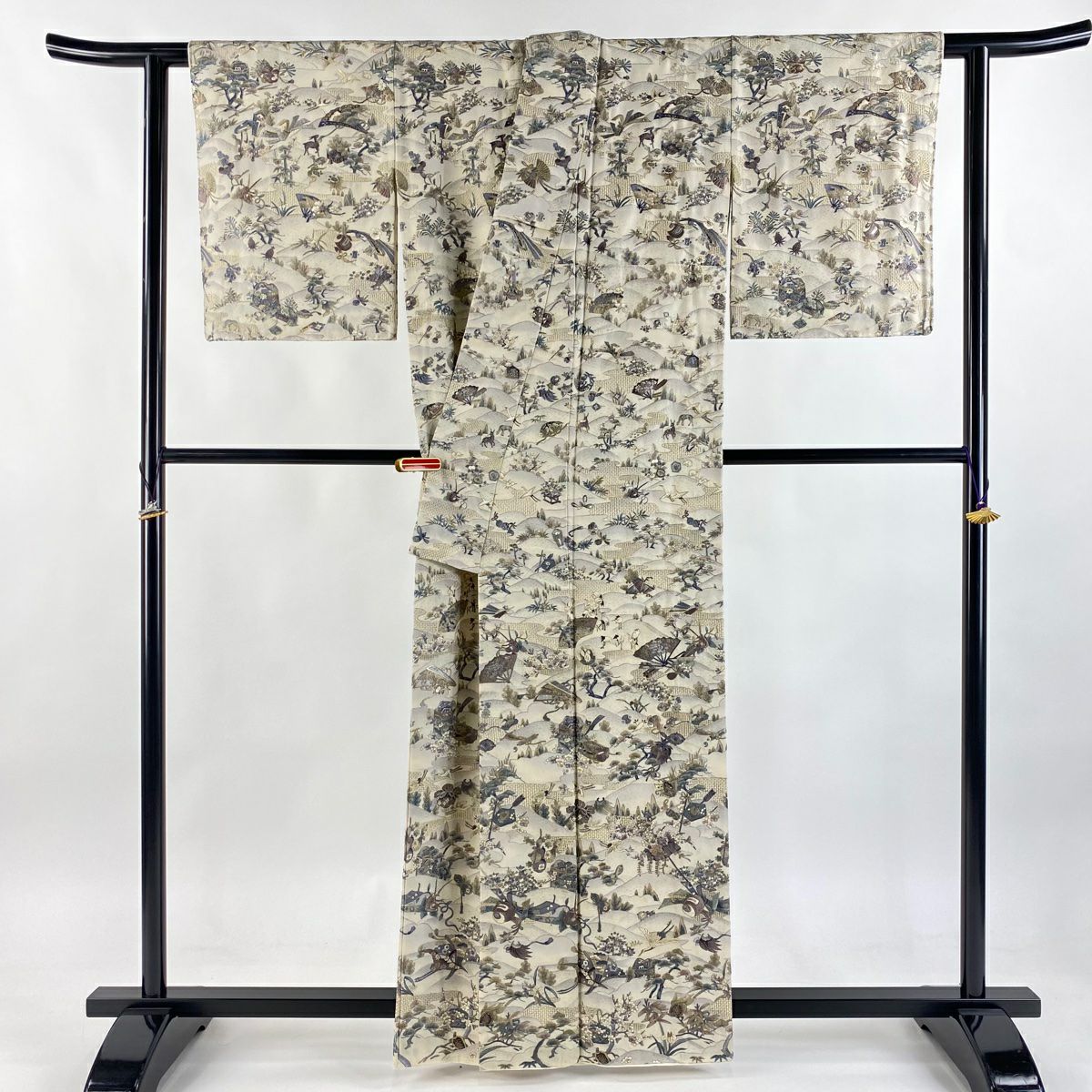 訪問服 身長160.5cm 袖長63cm S 雙層 風景 寶物滿載 刺繡 金絲 奶油色 純蠶絲 逸品級