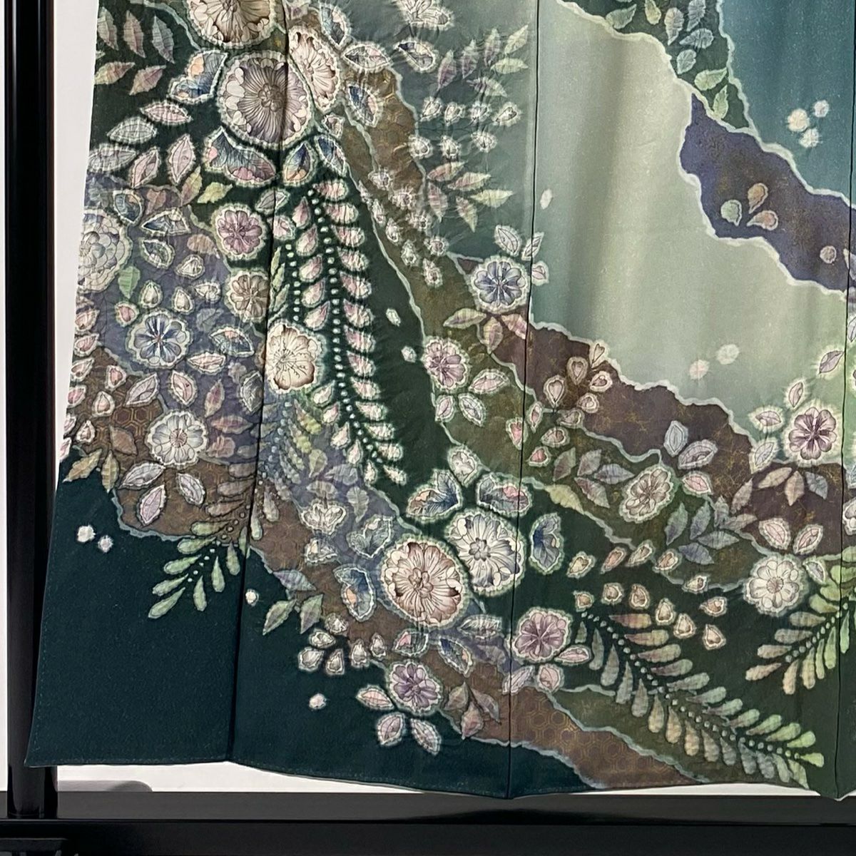 訪問服 身長155cm 袖長64.5cm M 雙層 翠山工房 落款あり 辻花染 道長取 金通 金銀彩 淡綠 純蠶絲 逸品級