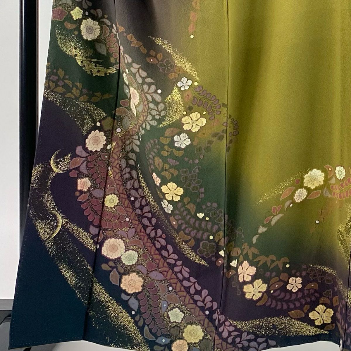 【美品】訪問服 身長164cm 袖長66.5cm M 雙層 吉乃一廉 落款あり 辻花染 金銀彩 漸層 茶紫 純蠶絲 逸品級