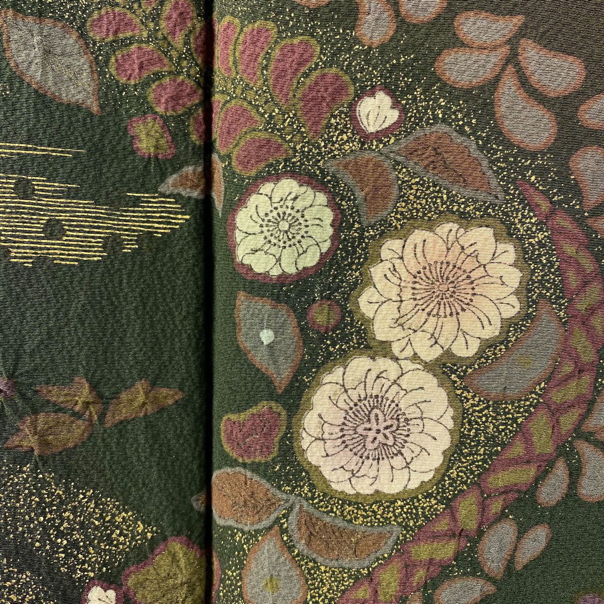 【美品】訪問服 身長164cm 袖長66.5cm M 雙層 吉乃一廉 落款あり 辻花染 金銀彩 漸層 茶紫 純蠶絲 逸品級