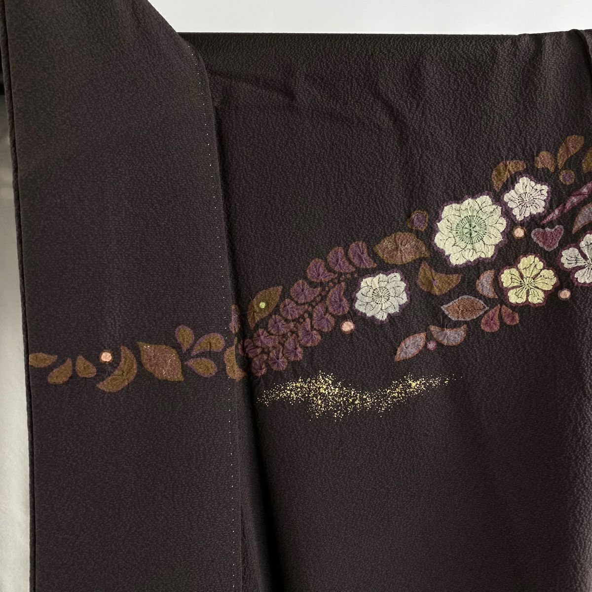 【美品】訪問服 身長164cm 袖長66.5cm M 雙層 吉乃一廉 落款あり 辻花染 金銀彩 漸層 茶紫 純蠶絲 逸品級