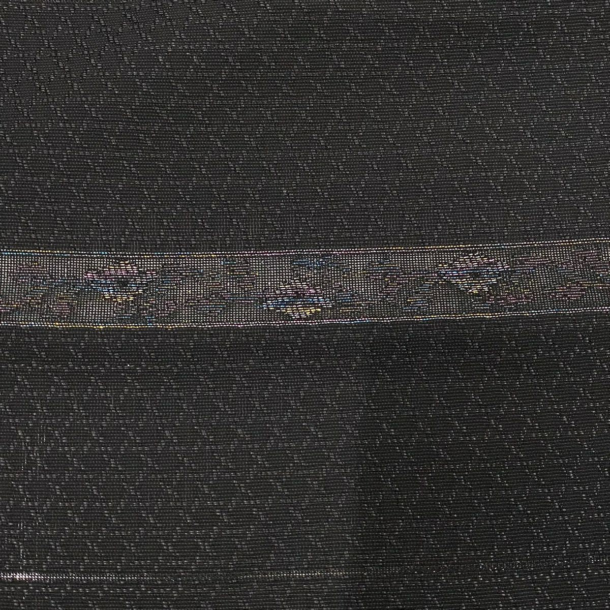 小紋 身長157.5cm 袖長64.5cm M 薄物 草花紋紋 金金箔 墨 純蠶絲 名品級