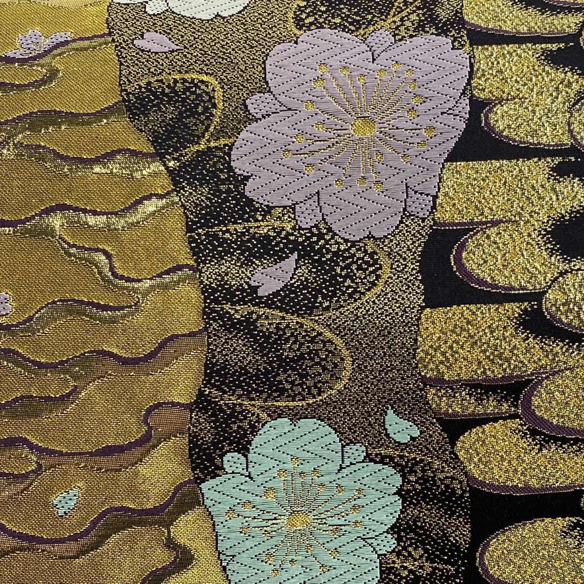 【美品】 袋帶 秀品級 櫻花花瓣 金絲 金金箔 金色 六通 純蠶絲