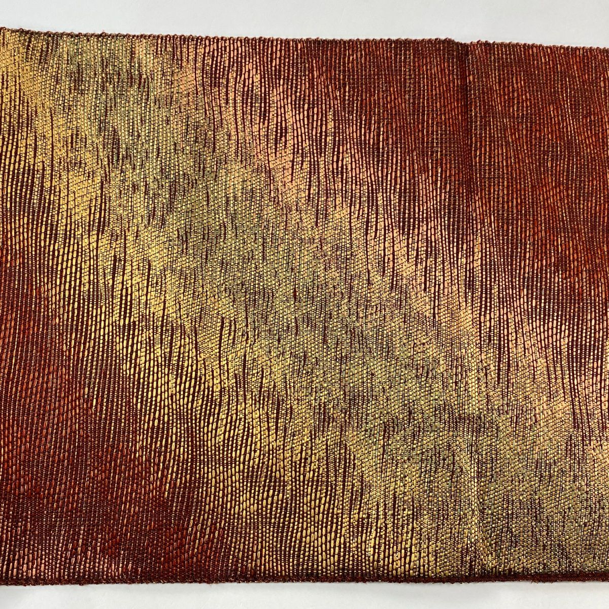【美品】 袋帶 秀品級 幾何學 金絲 金金箔 紅 六通 純蠶絲
