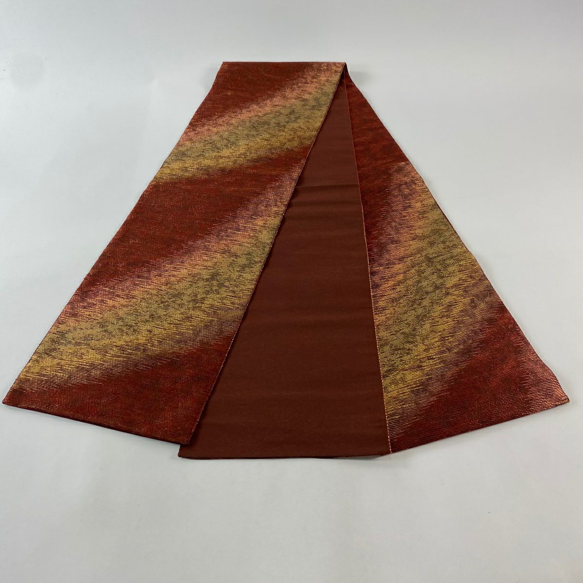 【美品】 袋帶 秀品級 幾何學 金絲 金金箔 紅 六通 純蠶絲